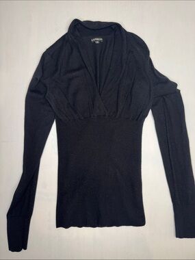 Express Black Deep V-Neck Long Sleeve Top